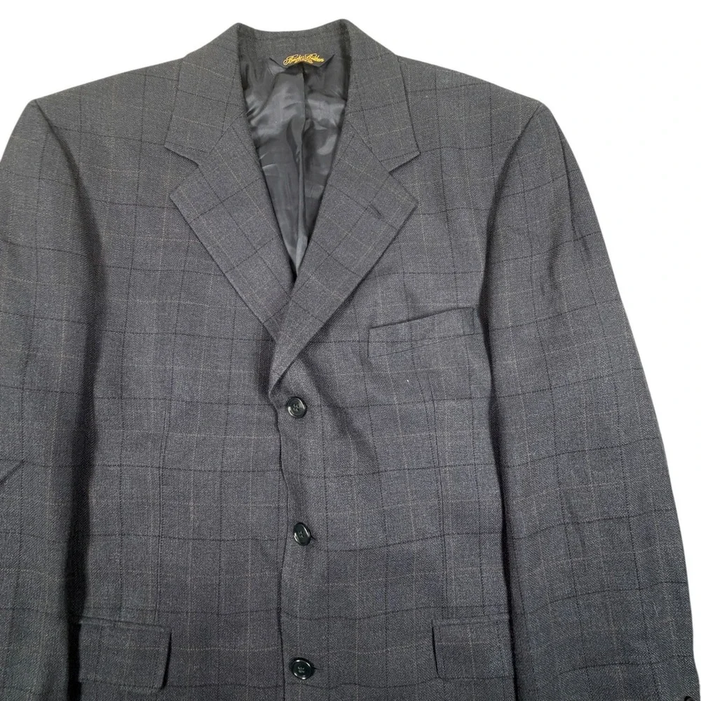 Brooks Brothers Sport Coat Blazer Mens 44R Blue Silk Wool Linen Windowpane Plaid